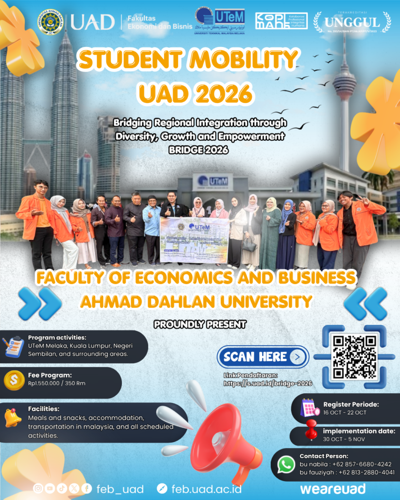 Flyer Student Mobility UAD 2026 BRIDGE FEB UAD ke Malaysia